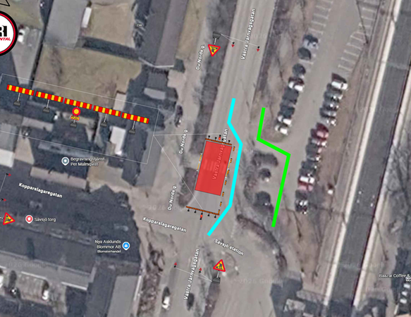 Karta över avstängning och omledning av trafik i Sävsjö centrum